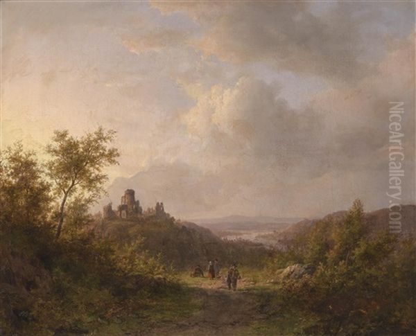 Wanderer In Weiter Landschaft Oil Painting by Johann Bernard Klombeck