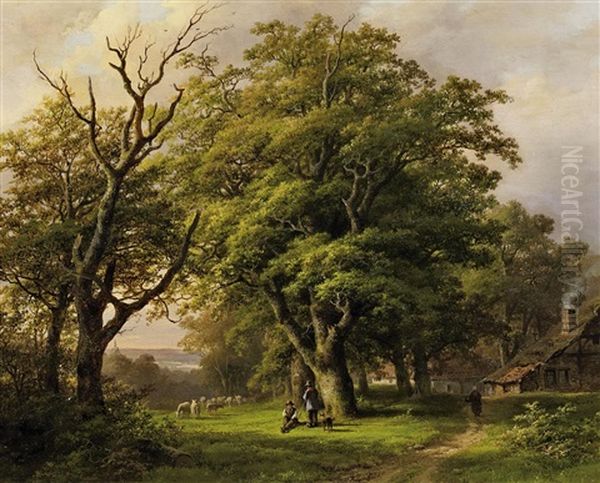 Waldlandschaft Mit Schafer Oil Painting by Johann Bernard Klombeck