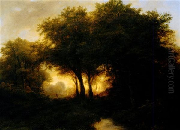 Abendliche Sommerlandschaft Mit Bauchlauf Und Weg by Johann Bernard Klombeck