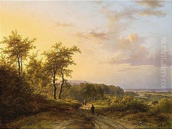 A Summer Landscape Near Cleves With The Towers Of The Kapittelkirche And Schwankirche In The Background Oil Painting by Johann Bernard Klombeck