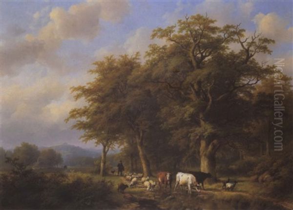 Hirte Mit Seiner Herde Am Heimweg Oil Painting by Johann Bernard Klombeck