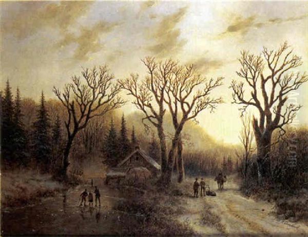 Paysage D'hiver Oil Painting by Johann Bernard Klombeck