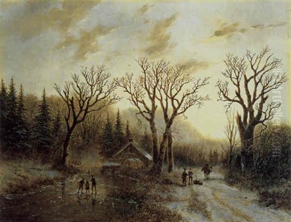 Winterliche Waldlandschaft Oil Painting by Johann Bernard Klombeck