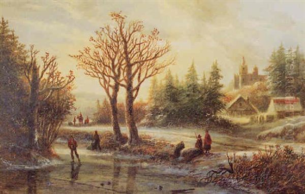 Grosse Winterlandschaft Im Milden Abendlicht Oil Painting by Johann Bernard Klombeck