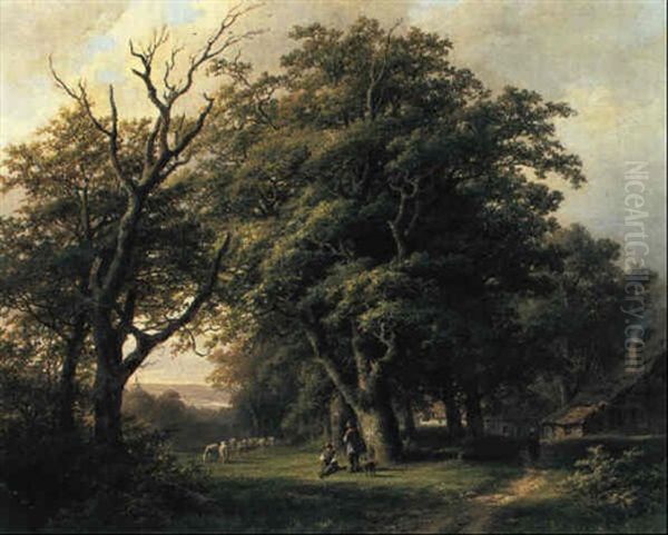 Waldlandschaft Mit Schafer Oil Painting by Johann Bernard Klombeck