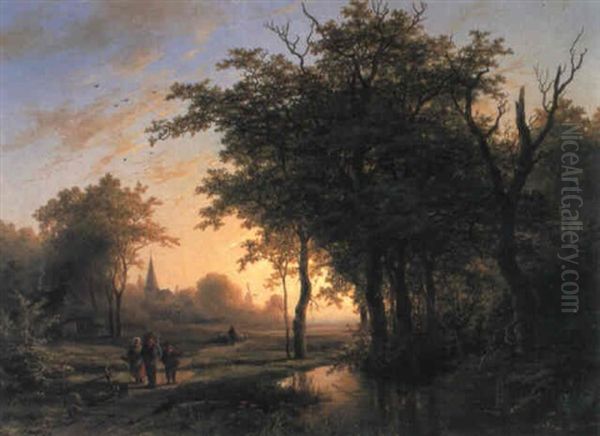 Am Rande Des Waldes Oil Painting by Johann Bernard Klombeck