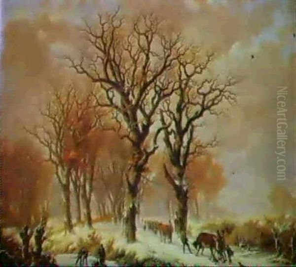 Winterlicher Wald Oil Painting by Johann Bernard Klombeck