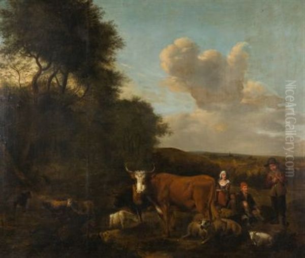 Weite Landschaft Mit Vieh, Schafen Und Hirten Oil Painting by Albert Jansz Klomp