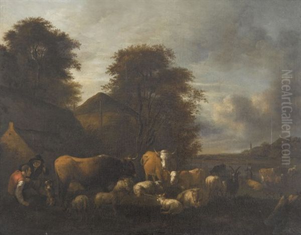 Landschaft Mit Hirten Und Weidendem Vieh Oil Painting by Albert Jansz Klomp