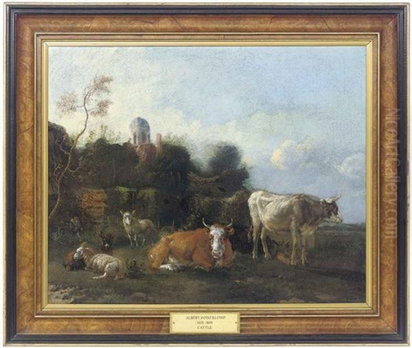 Cattle And Sheep Resting In A Pastoral Landscape Oil Painting by Albert Jansz Klomp