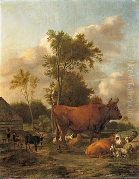 Landschaft Mit Vieh Und Anglern Oil Painting by Albert Jansz Klomp