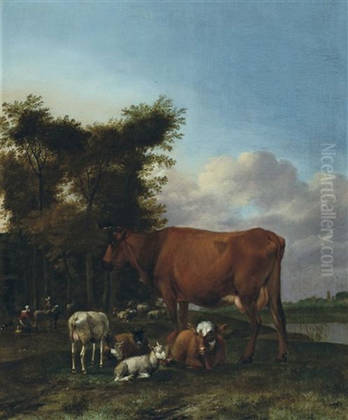 Bergers Et Betail Se Reposant Oil Painting by Albert Jansz Klomp