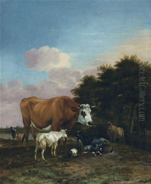 Paysage Avec Taureau Et Chevres Oil Painting by Albert Jansz Klomp