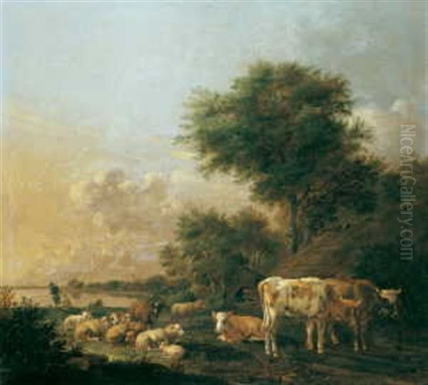 Flusslandschaft Mit Weidendem Vieh Oil Painting by Albert Jansz Klomp