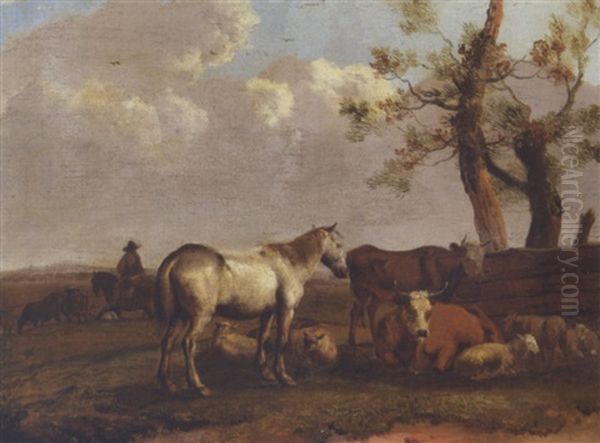 Kvaeg Ved Et Plankevaerk Oil Painting by Albert Jansz Klomp