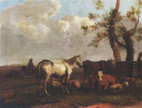 Kvaeg Ved Et Plankevaerk Oil Painting by Albert Jansz Klomp