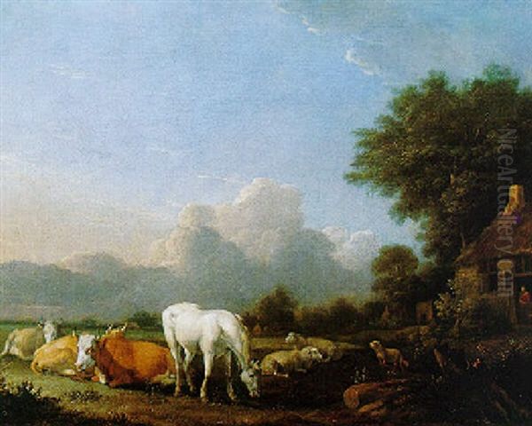 Landschap Met Een Schimmel En Vee Oil Painting by Albert Jansz Klomp