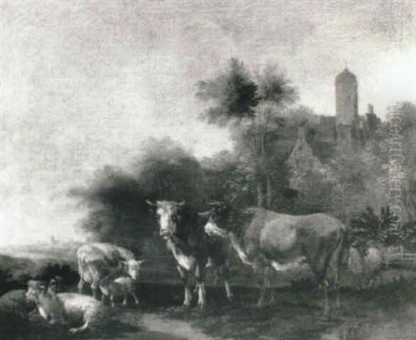 Cattle And Goats In A Landscape by Albert Jansz Klomp