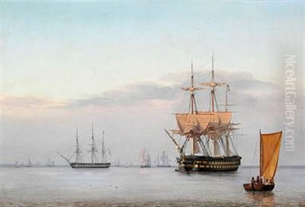 Et Russisk Linieskib Og En Fregat Oil Painting by Frederik Theodor Kloss