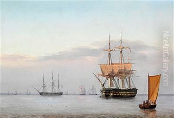 Et Russisk Linieskib Og En Fregat Oil Painting by Frederik Theodor Kloss