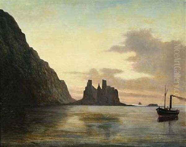 Ships By The Faroe Islands At Sunset Oil Painting by Frederik Theodor Kloss