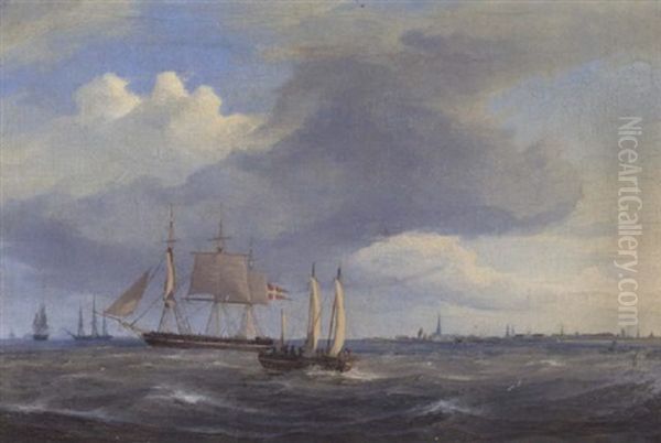 Corvetten Najaden Og Andre Skibe Ud For Kjobenhavn Oil Painting by Frederik Theodor Kloss