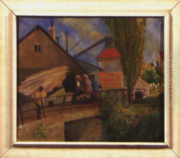 Franzosisches Dorfidyll Mit Personen Oil Painting by Erich Klossowski