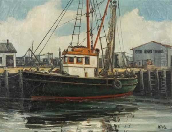 Fishing Boat In Harbor Oil Painting by Edmond Klotz