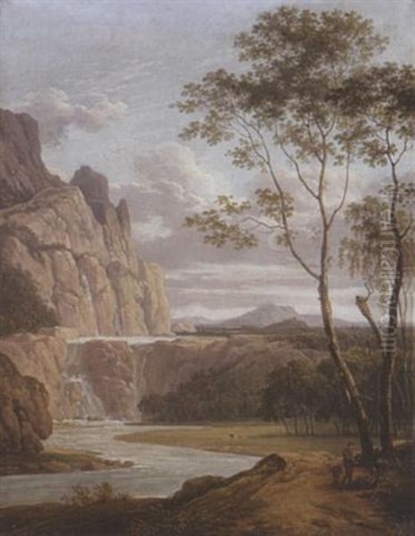 Gebirgige Landschaft Mit Wasserfall Oil Painting by Simon Klotz