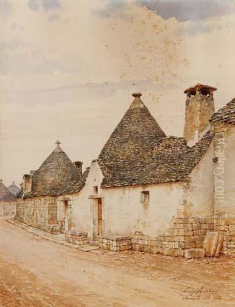 Trulli Ad Alberobello Oil Painting by Luigi Bazzani