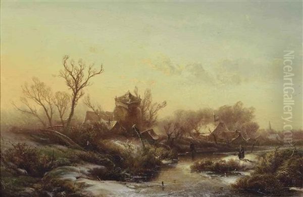 A Quiet Morning On The Ice Oil Painting by Pieter Lodewijk Francisco Kluyver