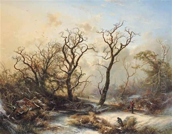 A Winter Landscape With Ghostly Trees Oil Painting by Pieter Lodewijk Francisco Kluyver