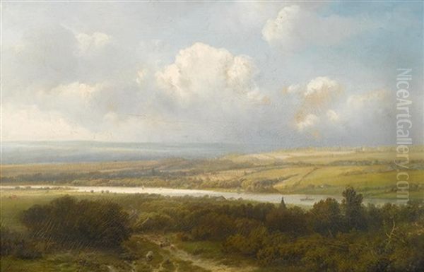 Dutch Summer Scene Oil Painting by Pieter Lodewijk Francisco Kluyver