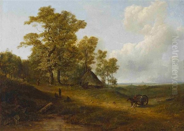 Weite Hollandische Landschaft Mit Bauernkate Oil Painting by Pieter Lodewijk Francisco Kluyver