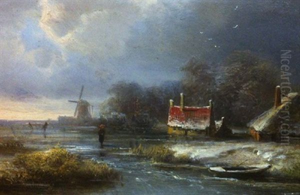 Paysage Anime Au Bord D'un Cours D'eau Oil Painting by Pieter Lodewijk Francisco Kluyver