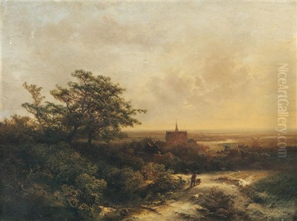 Hollandische Panoramalandschaft Mit Einer Stadt Oil Painting by Pieter Lodewijk Francisco Kluyver