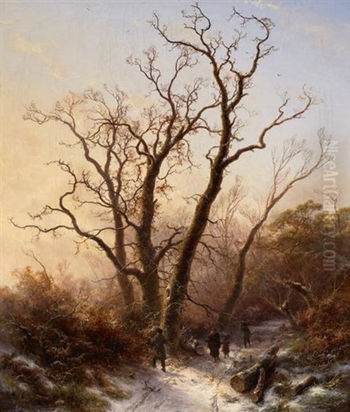 Winterliche Abendstimmung Mit Figurenstaffage Oil Painting by Pieter Lodewijk Francisco Kluyver