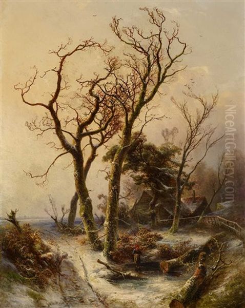 Eichen Im Winterwald Oil Painting by Pieter Lodewijk Francisco Kluyver