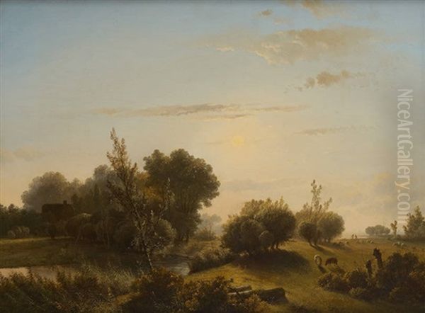 Troupeau De Moutons Dans Un Paysage Oil Painting by Pieter Lodewijk Francisco Kluyver