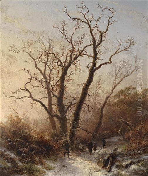 Spaziergang Im Winterwald Oil Painting by Pieter Lodewijk Francisco Kluyver