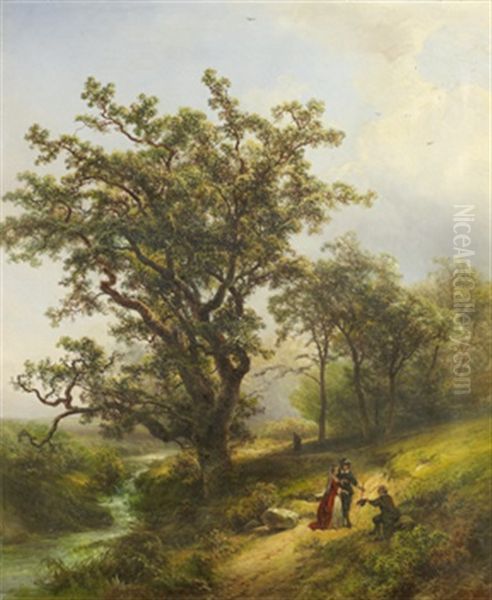 Promenerande Par Vid Back Oil Painting by Pieter Lodewijk Francisco Kluyver