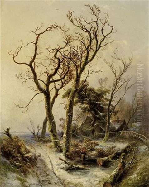 Eichen Im Winterwald Oil Painting by Pieter Lodewijk Francisco Kluyver