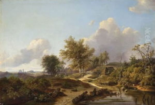 Niederlandische Bachlandschaft Oil Painting by Pieter Lodewijk Francisco Kluyver