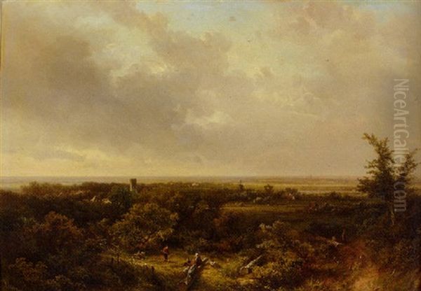 A Landscape, Haarlem In The Distance Oil Painting by Pieter Lodewijk Francisco Kluyver