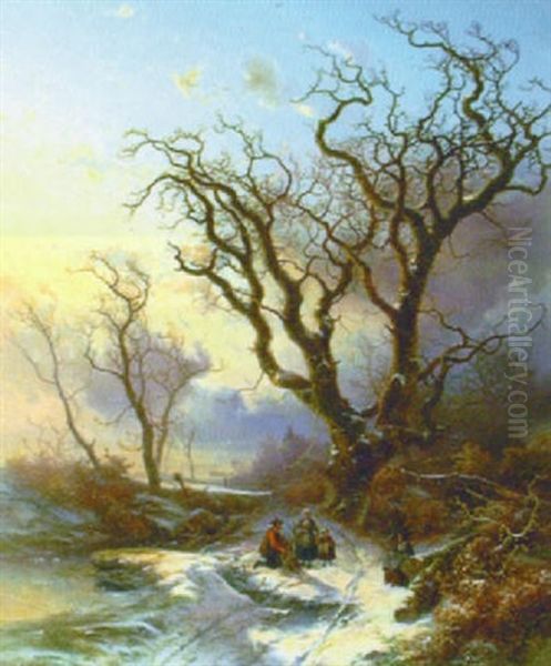 Rissamlande Familj, Vinter Oil Painting by Pieter Lodewijk Francisco Kluyver