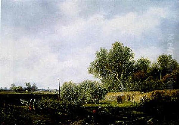 A Summer Landscape With A Cornfield Oil Painting by Pieter Lodewijk Francisco Kluyver