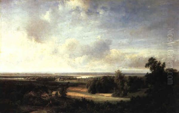 An Extensive Panoramic Landscape Oil Painting by Pieter Lodewijk Francisco Kluyver