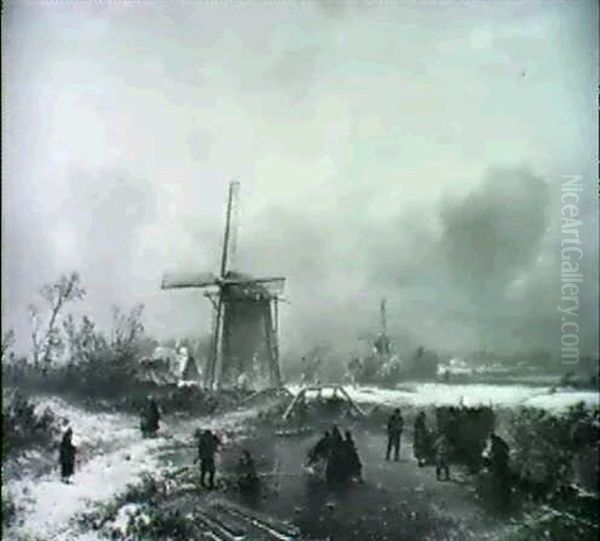 Winter In Holland Oil Painting by Pieter Lodewijk Francisco Kluyver