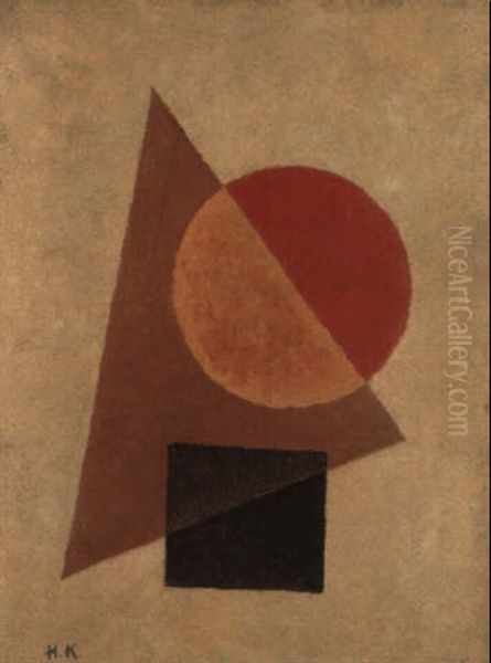 Composition With A Transparent Brown Triangle Oil Painting by Ivan Vasilievich Klyun