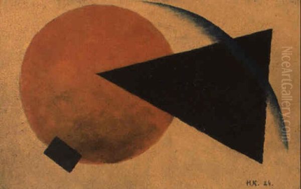 Composition With Orange Circle, Black Triangle And Blue Crescent Oil Painting by Ivan Vasilievich Klyun